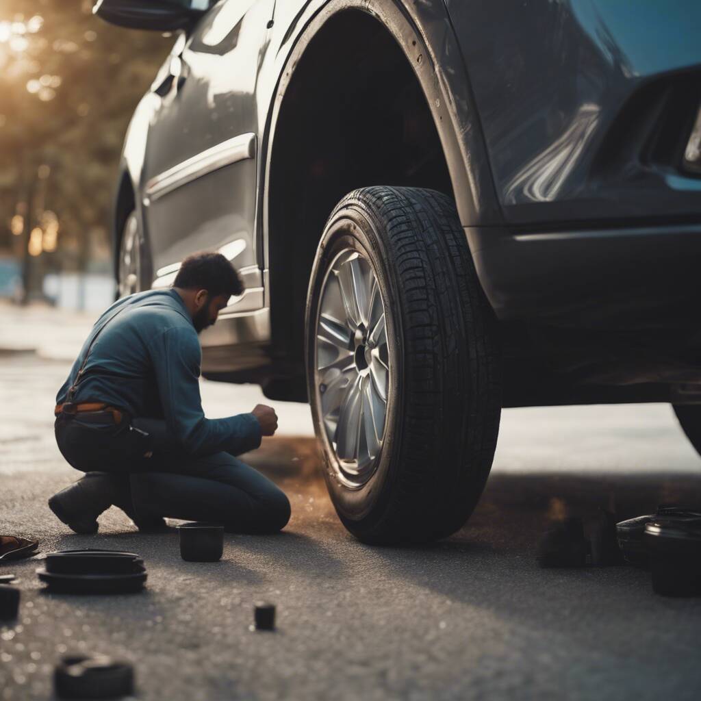 an image of a man replacing his car back tires 