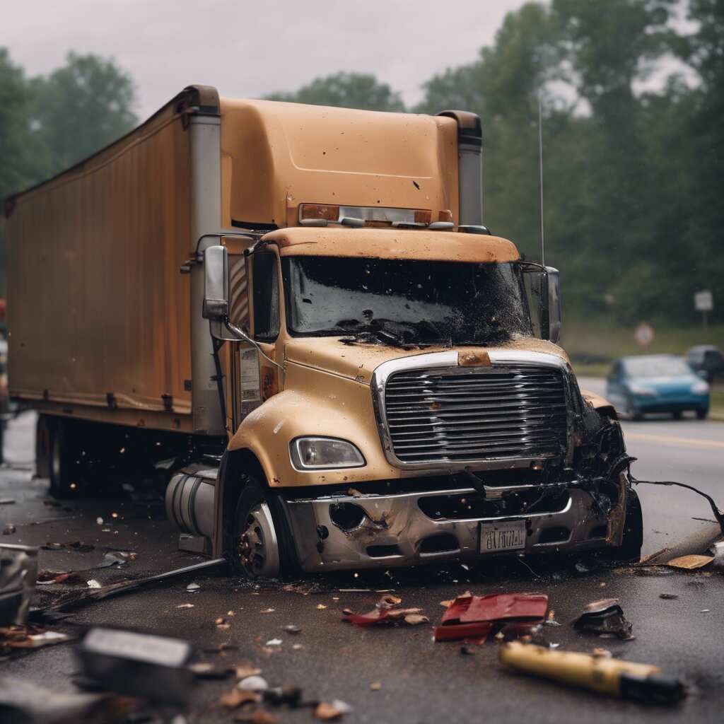 A truck accident scene in Atlanta cause by blown tire