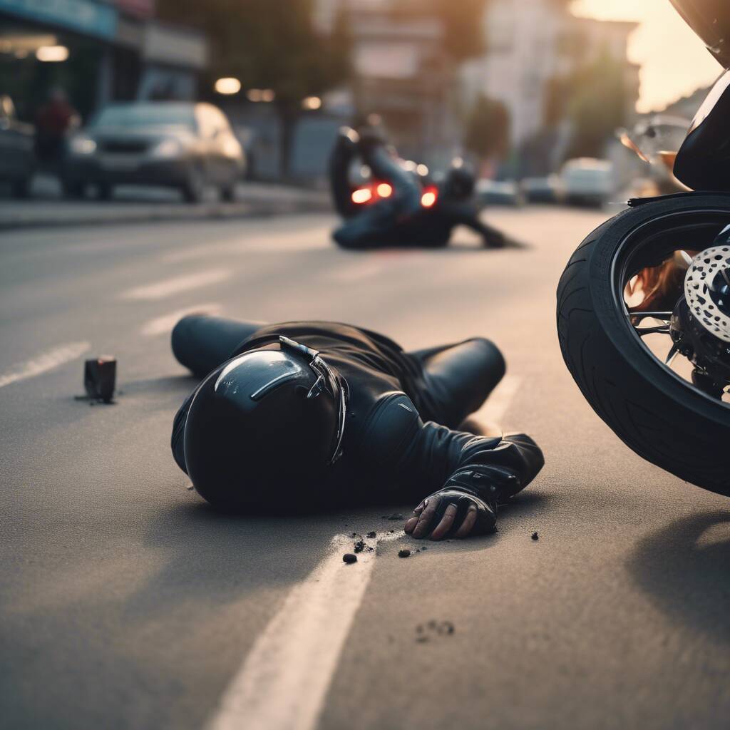 Motorcylce accident scene in Atlanta with the motorist on the floor injured. 