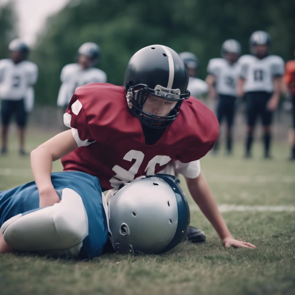 a young football player, trying to help an opponent on the pitch. 