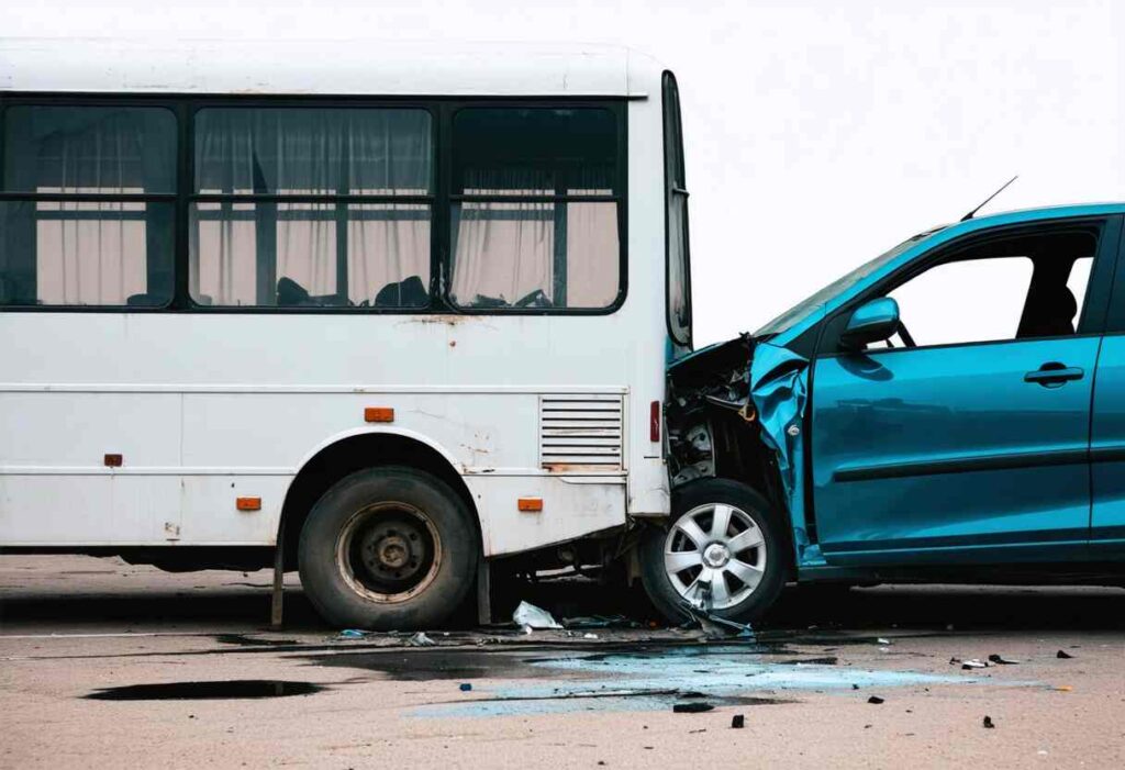 a bus that was hit by a car at the back