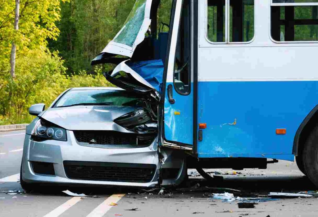 a bus collision scene with a car