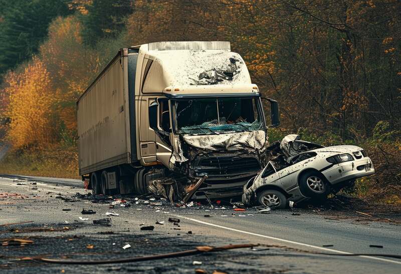 a truck accident scene on Georgia highway involcing a car