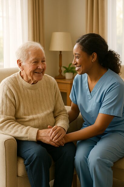 a nursing with an elderly man at a nursing home in Georgia