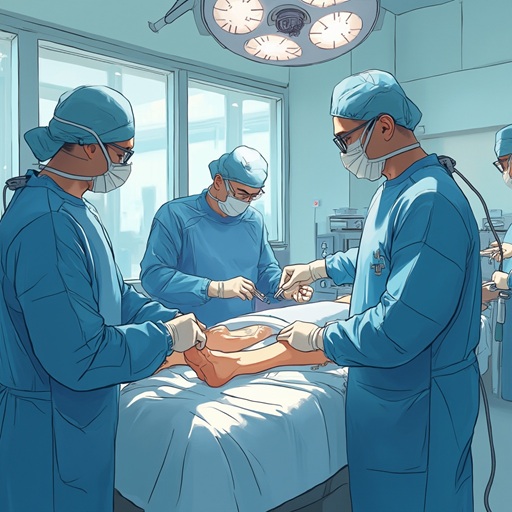 an illustration of doctors carrying out amputation on a patient