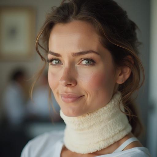 a patient wearing a soft medical neck brace