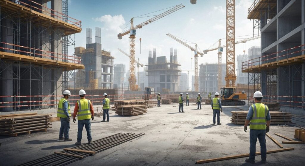 Workers wearing PPE at construction site